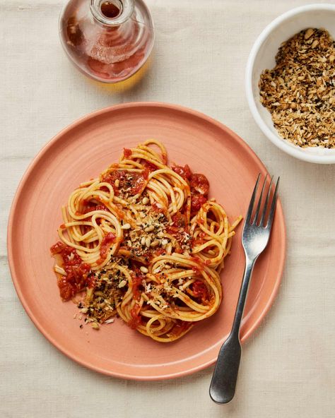 Cookbook Club, Meera Sodha, Tomato Spaghetti, Dehydrated Strawberries, New Profile, Tomato Pasta, Cooking For Two, Vegan Dinner, Vegan Recipe