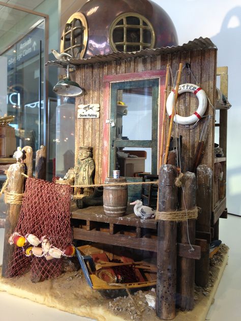 "Fishing Shack" Jeannie J. | Annual Miniature Show & Sale | February 7 & 8, 2015 | Exhibits, Sales & Classes Fishing Shack Ideas, Fisherman Shack, Fish Shack, Fishing Shack, Fishermans Cottage, Fishing Room, Fishing Store, Fishing Shop, Pirate Halloween