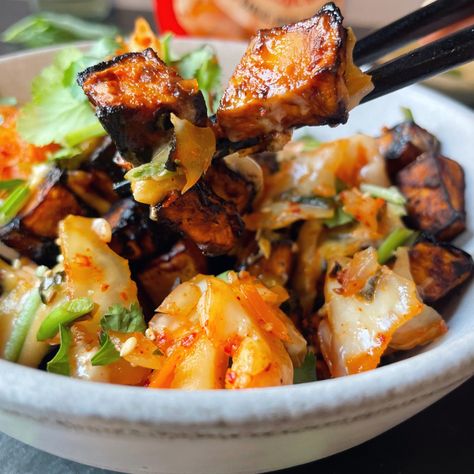 Japanese Miso Sweet Potato - Faraway Kitchen Sweet Potato Lunch, Miso Sweet Potato, Fresh Kimchi, Potato Tower, Miso Sauce, Vegan Asian Recipes, Japanese Sweet Potato, Miso Glaze, Vegan Asian