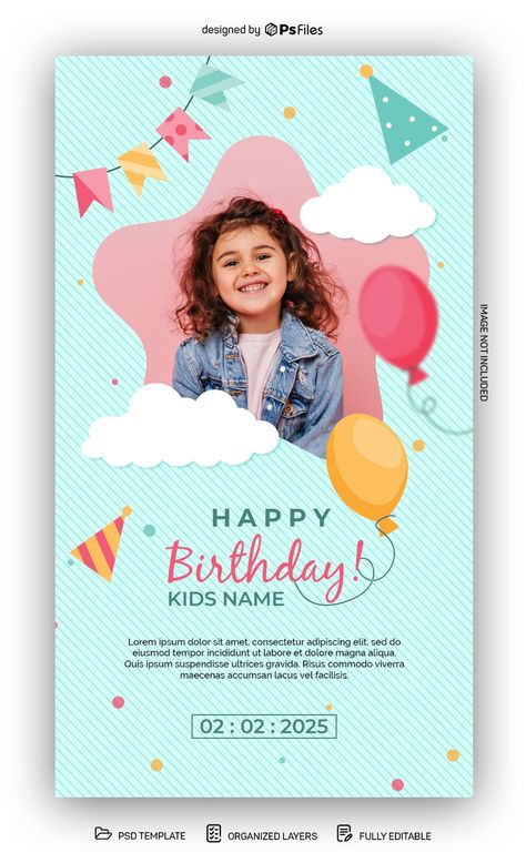 1st Birthday Flex Banner Design, Birthday Posters Design, Cute Birthday Posters, Psd Free Photoshop Templates, Birthday Layout Design, Birthday Instagram Story Ideas Template, Birthday Post Design, Instagram Story Ideas Template, Baby Birthday Poster