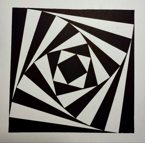 An optical illusion design , Square 25x25 , a uni task for creative thinking course , used ink pens and black permenant markers . Cube Optical Illusion, Square Optical Illusions, Circle Optical Illusion Drawing, Optical Art Easy, Op Art Illusion, Rhythm Art Design Pattern, Rhythm Art Drawing, Optical Art Illusion, Opart Illusion