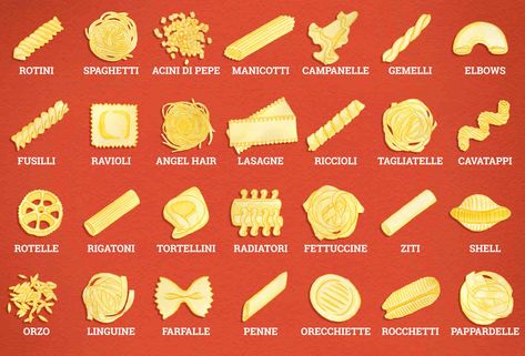 All of the Important Types of Pasta Noodles, Illustrated - Thrillist Pasta Noodle Types, Pasta In Italy, Steak Doneness, Types Of Pasta, Spice Combinations, Types Of Noodles, Pasta Types, Types Of Potatoes, Perfect Chocolate Chip Cookies