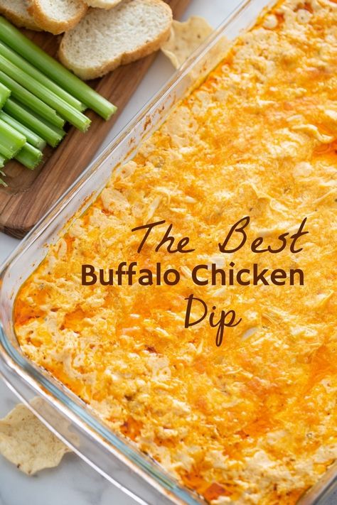 Buffalo chicken dip has all the flavor of tangy and fiery hot wings, but in the form of a creamy, scoopable dip. Buffalo Chicken Ranch Dip, Chicken Ranch Dip, Buffalo Ranch Chicken Dip, Buffalo Chicken Wing Dip, Wing Dip, Chicken Wing Dip, Buffalo Ranch Chicken, Buffalo Dip, Buffalo Chicken Dip Easy