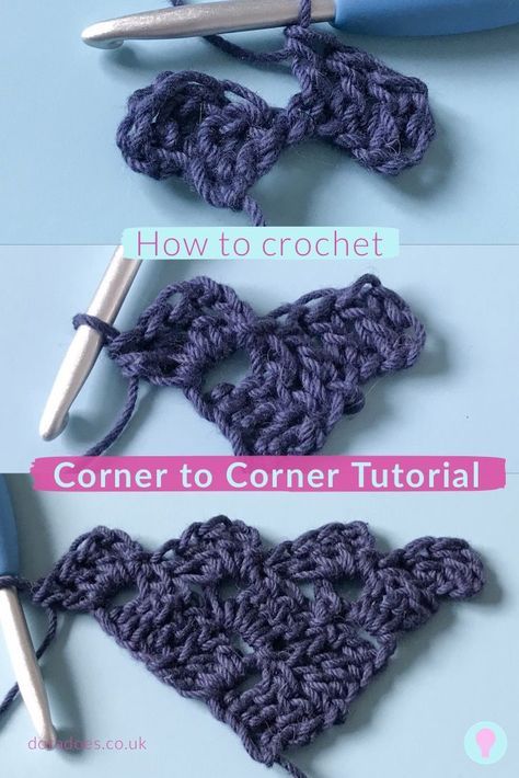 Learn how to crochet the popular corner to corner (c2c) crochet stitch pattern with this step-by-step free written and photo tutorial. A great stitch for beginners to create homewares such as blankets or cushions or the block rocking poncho. This versatile stitch can be worked in any yarn using the appropriate hook size. Simple and quick to work, once you’ve tried c2c you’ll be hooked! #c2c #cornertocorner #crochet #crochetstitch #crochetblanket #crochettutorial #freecrochet Crochet Corner To Corner, Corner To Corner Crochet Pattern, Crochet Stitch Pattern, Crochet C2c Pattern, C2c Crochet Pattern Free, C2c Crochet Blanket, Corner To Corner Crochet, Crochet For Beginners Blanket, Pola Amigurumi