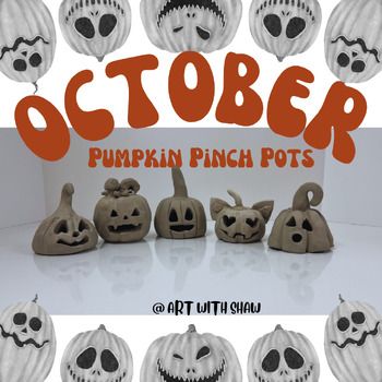 High School Pottery Projects, Fall Clay Ideas For Kids, Fall Clay Projects For Kids, Elementary Art Halloween, Middle School Ceramics Projects, Pinch Pot Pumpkins, Middle School Halloween Crafts, Middle School Clay Projects, Pottery For Kids