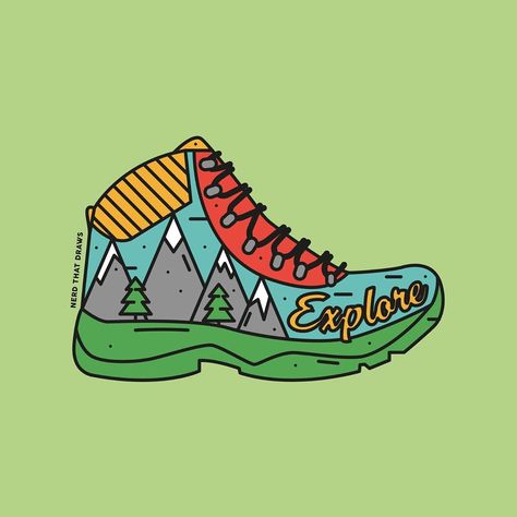 Laura Miller on Instagram: “New Adventure illustration set - 4-6 Hiking Boot 🥾   ⠀⠀⠀⠀⠀⠀⠀⠀⠀ ⠀⠀⠀⠀⠀⠀⠀⠀⠀ #illustrator #illustration #vector #designer #graphicdesigner…” Hiking Boot Illustration, Hiking Boot Drawing, Hiking Boots Illustration, Boot Illustration, Hiking Illustration, Outdoor Illustration, Boots Illustration, Adventure Illustration, Laura Miller