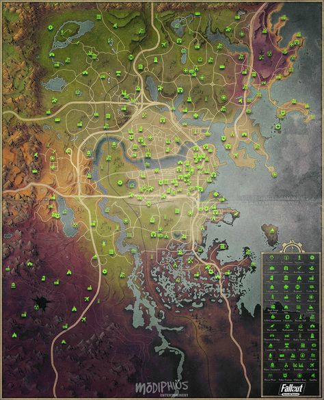 ArtStation - Stylized Fallout 4 World Map, Damien Mammoliti Fallout Wasteland Warfare, Fallout Ttrpg, Fallout 4 Map, Frank Horrigan, Fallout Map, Fallout Artwork, Fallout Aesthetic, Fallout Wasteland, Fallout 4 Settlement Ideas