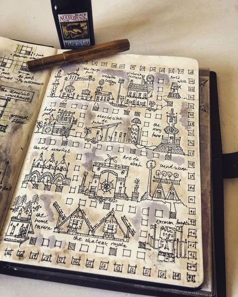 Sketchbook Planner, Landscape Sketching, Fantasy Map Making, Notebook Sketches, Travellers Notebook, Landscape Sketch, South Devon, Bullet Journal Writing, Pocket Notebook