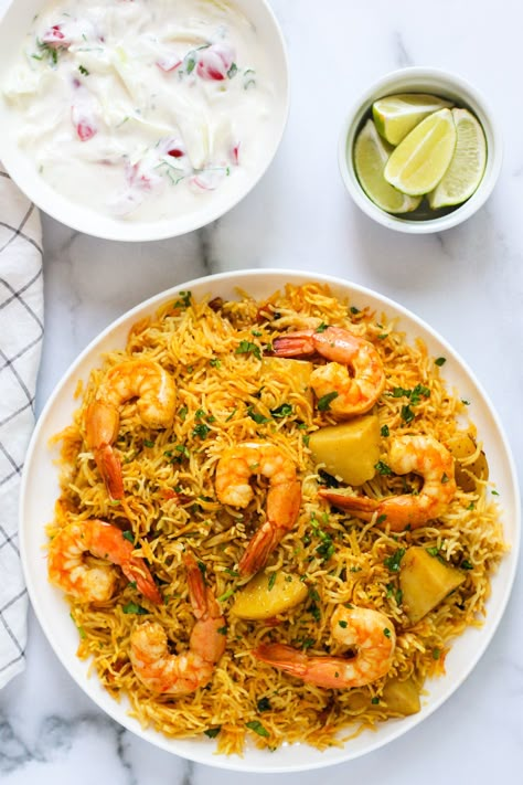 Instant Ppt Shrimp Biryani! Spicy and delicate, full-flavored meal, made with fragrant basmati rice and shrimp. #ministryofcurry #instantpot #indianrecipes Shrimp Biryani, Rice And Shrimp, Ministry Of Curry, Instant Pot Shrimp, Curry Indian, Potted Shrimp, Curry Shrimp, Fresh Spices, Easy Shrimp