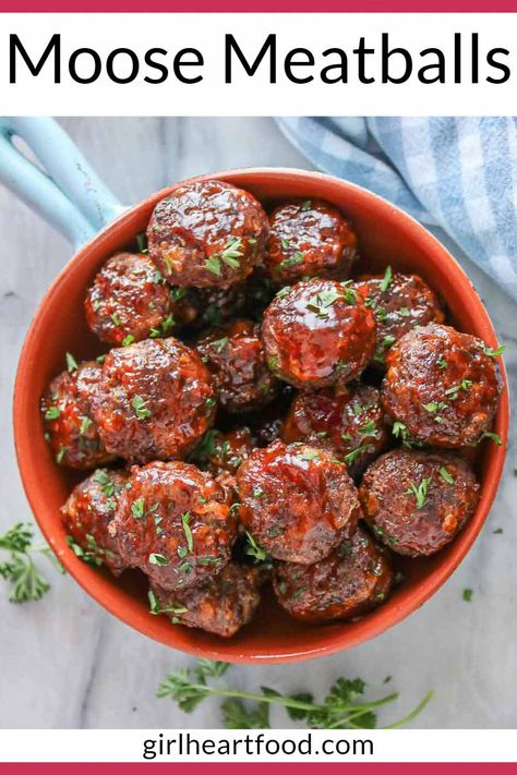 Moose Meatballs Recipe, Moose Hamburger Meat Recipes, Moose Burger Recipes, Moose Recipes Meat, Ground Moose Recipes, Ground Moose Meat Recipes, Moose Balls, Moose Meatballs, Moose Recipes