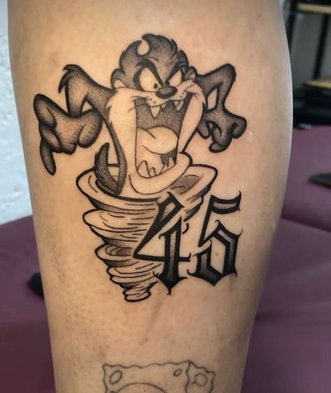 Taz Tattoo, Whole Tattoo, Cartoon Tattoo Ideas, 90s Tattoos, Nostalgic 90s, Arm Tats, Character Tattoos, Cartoon Tattoo, Single Needle Tattoo