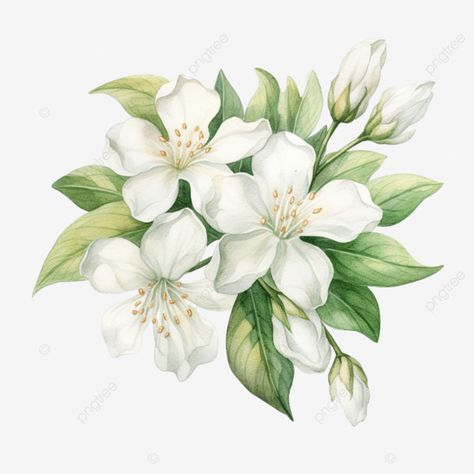 jasmine flowers watercolor illustration Jasmine Art Flower, Jasmine Flower Watercolor, Jasmine Flower Drawing Art, Jasmine Flower Illustration, Jasmine Illustration, Jasmine Drawing, Wedding Card Frames, Jasmine Flowers, Ad Illustration