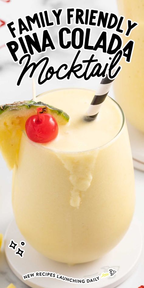 Creamy and with plenty of pineapple goodness, this pina colada mocktail will take your tropical vibes to the next level. Ice Slushies, Sweet Drinks Recipes, Colada Drinks, Pina Colada Mocktail, Hawaiian Drinks, Vodka Sunrise, Slushy Drinks, Pina Colada Recipe, Drink Recipes Nonalcoholic