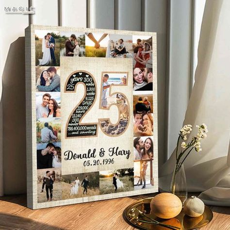 25th Anniversary Gifts for Husband | Personalized Photo Collage Canvas Print - Wrapped Canvas / 24x30 Collage For Anniversary, 25th Anniversary Gifts For Husband, 25th Anniversary Decor, Photo Collage For Boyfriend, Collage For Boyfriend, 1st Birthday Photo Collage, 50 Years Anniversary Gift, Photo Collage Gift Ideas, Friends Photo Collage