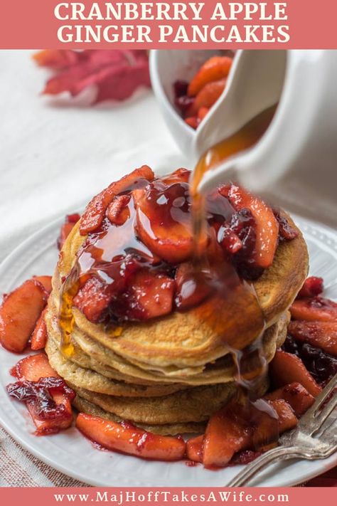 Cranberry Apple Ginger Pancakes - Major Hoff Takes A Wife : Family Recipes & Travel Inspiration Cranberry Pancakes, Cranberry Apple Sauce, Apple Compote, Cranberry Dessert, Easy Gingerbread, Leftover Cranberry Sauce, Breakfast Appetizers, Family Dishes, Cranberry Apple