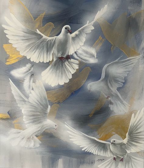 Acrylic painting, flying pigeons Peaceful Painting Ideas On Canvas, Abstract Birds Painting Acrylics, Dove Drawing, Dove Painting, Chalk Pastel Art, Bird Watercolor Paintings, Bird Paintings, Chalk Pastel, Bird Watercolor