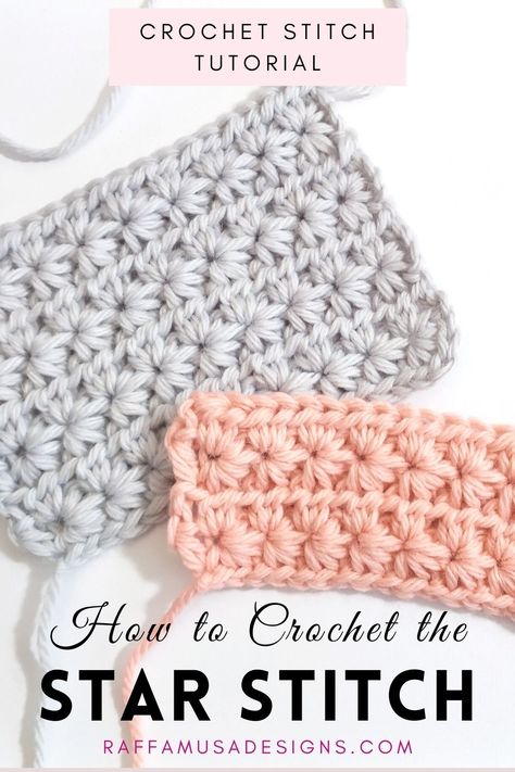 Crochet Star Stitch swatches Good Crochet Stitches For Blankets, Star Crochet Stitch Pattern, Star Crochet Stitch Tutorials, Star Stitch Beanie Crochet, Practice Crochet Stitches, Snowflake Stitch Pattern, How To Crochet The Star Stitch, Star Stitch Crochet Blanket Free Pattern, Pearl Stitch Crochet