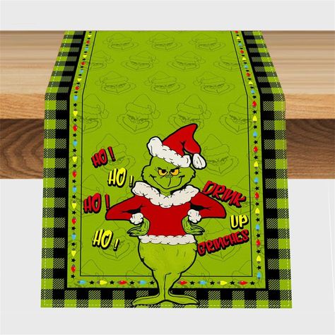 Grinch Christmas Decorations Linen Table Runner Green Winter Table Cloth Christmas Xmas Decor for Home and Kitchen Party Pan Suit, Green Christmas Table, Holiday Table Decorations Christmas, Pink Christmas Table, Bright Table, Tablecloth Christmas, Xmas Table Decorations, Grinch Decorations, Grinch Christmas Tree