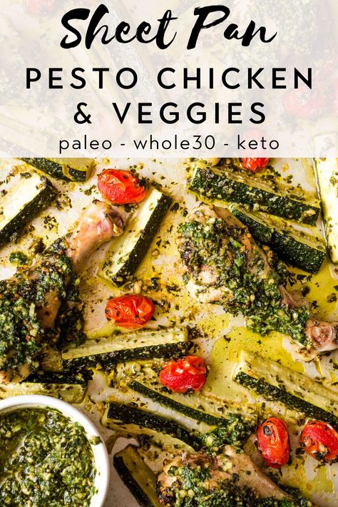 Sheet Pan Pesto Chicken, Dairy Free Keto Recipes, Dairy Free Pesto, Basil Pesto Sauce, Delicious Paleo Recipes, Whole30 Keto, Chicken And Veggies, Chicken Breast Recipes Easy, Weeknight Dinner Recipes Easy