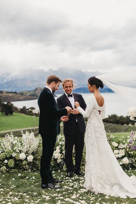 Nicole Warne of Gary Pepper Girl married photographer Luke Shadbolt at Rippon Hall in Lake Wanaka—a biodynamic vineyard that believes that the energy and love from each wedding goes into the earth and helps the grapes grow. Valentino Wedding Dress, Wedding New Zealand, Gary Pepper, Gary Pepper Girl, Nicole Warne, Frida Gustavsson, Mountain Love, Giovanna Battaglia, Vogue Wedding