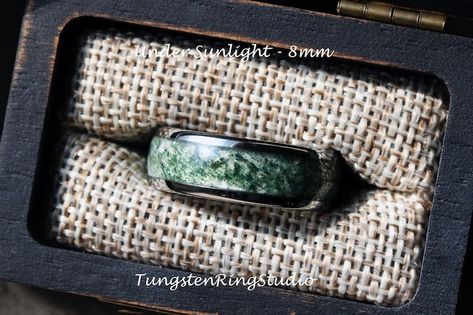 Ring Moss Agate, Agate Wedding Ring, Agate Wedding, Future Vision, Ring Rosegold, Agate Engagement Ring, Tungsten Wedding Rings, Moss Agate Ring, Ring Mens