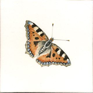 Naturalistic tiles - Butterflies | Douglas Watson Studio Animal Tiles, Naturalistic Design, Butterflies And Dragonflies, Cheap Tiles, Painted Tiles, Green Farm, Delft Tiles, Hand Painted Tiles, Handmade Tiles