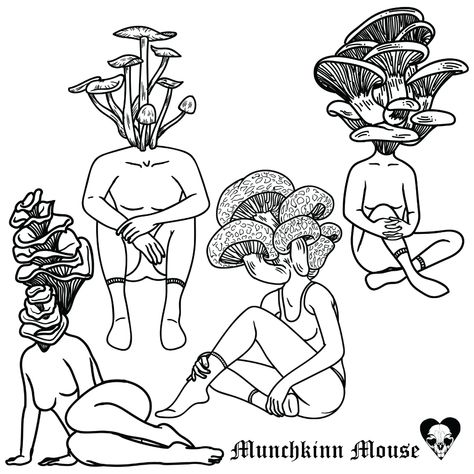 A compilation of all 4 of the mushroom people designs I did this week. DM me if you want to reserve any of these designs for when I can tattoo. Mushroom Babe Tattoo, Mushroom Head Tattoo, Mushroom People Tattoo, Mushroom Lady Tattoo, Can Tattoo, Mushroom People, Poem Book, Mushroom Girl, Mushroom Tattoos