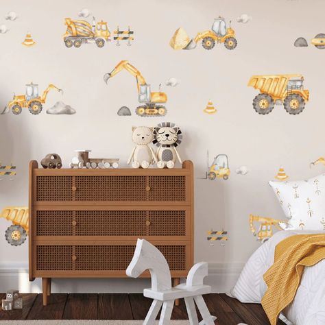 Construction Bedroom, Construction Nursery, Construction Trucks, Truck Decals, Affordable Decor, Dump Trucks, Big Boy Room, Project Nursery, Marble Wall