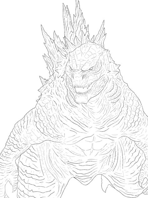 Godzilla Line Art, Godzilla Drawing Sketches, Godzilla Reference, Godzilla Sketch, Draw Godzilla, Godzilla Coloring Pages, Godzilla Drawing, Mecha Godzilla, Super Coloring Pages