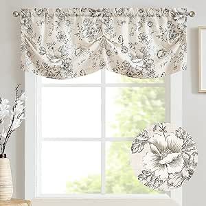 jinchan Linen Pleated Valance Farmhouse Floral Printed Valance for Windows 16 Inch Rustic Scallop Look Decorative Window Topper for Kitchen Living Room Bathroom Light Filtering 1 Panel Black on Beige Short Window Treatments, Valance Curtains Kitchen, Pleated Valance, Linen Valance, Peony Botanical, Valances For Living Room, Linen Valances, Living Room Decor Lights, Balloon Shades