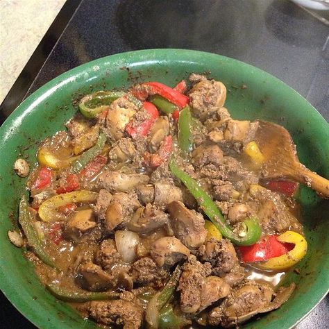 Savory Chicken Livers with Sweet Peppers and Onions Recipe - Allrecipes.com | Allrecipes Organ Recipes, Liver And Onions Recipe, Fried Chicken Livers, Chicken Liver Recipes, Chicken Croquettes, Liver And Onions, Liver Recipes, Bite Size Appetizers, Chicken Liver