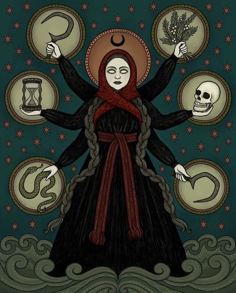 Artist: Duchess of Lore, “Slavic Goddess Marzanna” Goddess Morana, Goddess Of Winter, Slavic Goddess, Venus Art, Folk Horror, Chaos Magick, Slavic Paganism, Book Swap, Folklore Art