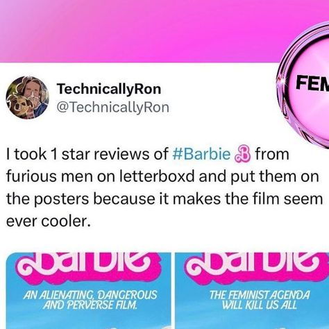 Feminist on Instagram: "Barbie has successfully upset the patriarchy. We’ll accept! ✍️Tweets by @technicallyron via @macgyveringmom22 🏆 FEMINIST WIN 🏆 Greta Gerwig makes herstory as biggest box office opening for a female director over the weekend! Our team reviewed Barbie, check it out in the #linkinbio @feminist" Barbie Patriarchy, Barbie Feminist Icon, Barbie Feminist, Barbie Feminist Quotes, Feminist Jokes, Feminist Celebrities, Feminist Tumblr, Feminist Humor, Female Directors