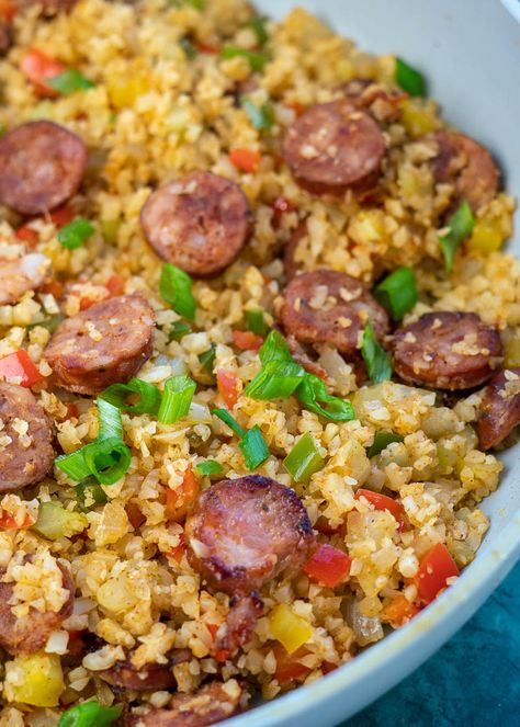 Cajun Cauliflower Rice, Sausage Cauliflower, Cajun Cauliflower, Sausage And Vegetables, Sweet Potato Cornbread, Easy Cajun, Cajun Sausage, Keto Pasta, Cauliflower Risotto