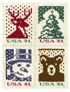 Usps Stamps, Knitting Blocking, Usa Stamps, Holiday Knits, Contemporary Christmas, Vintage Postage Stamps, Vintage Postage, Love Stamps, Christmas Stamps