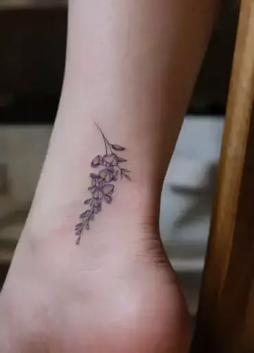 Wisteria Tattoo Small Black, Wisteria Tattoo Foot, Japanese Wisteria Tattoo, Wisteria Flower Tattoo, Wisteria Tattoo, Tattoo 2023, Stamp Tattoo, Branch Tattoo, Piercing Inspo