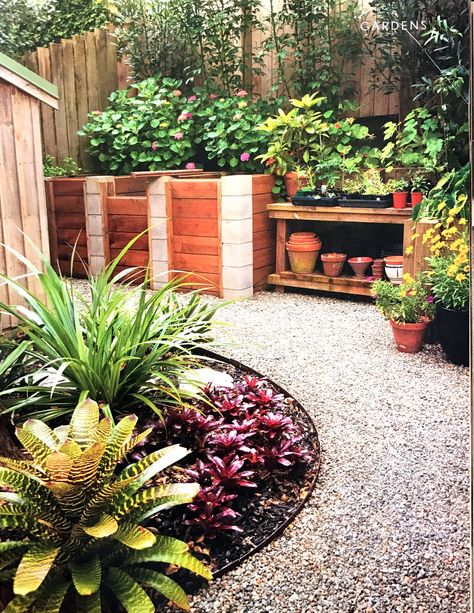 Utility area including compost bins. Hidden Compost Bin Outdoor, Compost Area Design, Hidden Compost Bin, Garden Utility Area, Compost Area Ideas, Hiding Compost Bin, Compost Station, Compost Area, Compost Bin Ideas