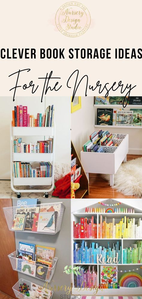 Ways To Store Books, Book Storage Small Space, Nursery Book Storage, Organizing Kids Books, Small Space Baby, Books Kids Room, Wall Basket Storage, Kids Book Storage, Nursery Book