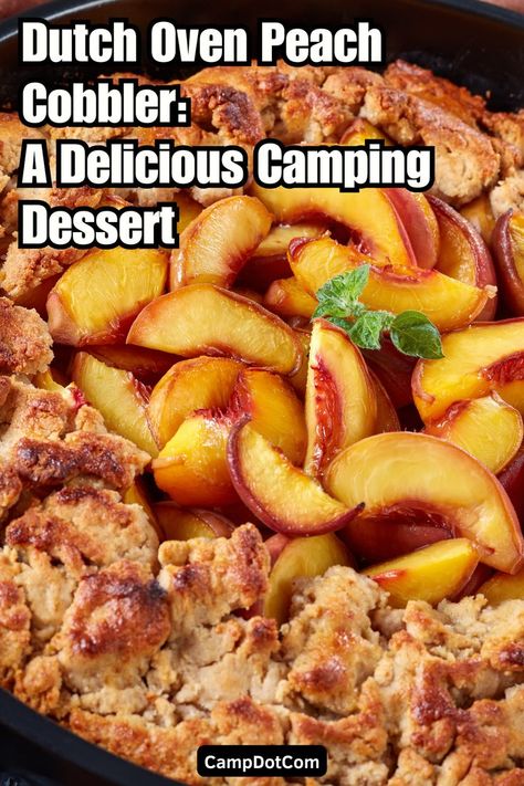 Looking for a delicious and easy dessert recipe for your next camping trip? This Dutch oven peach cobbler is the perfect choice! It's easy to prepare, portable, and requires no baking, making it ideal for camping adventures. Enjoy a warm and comforting cobbler under the stars! Click the link to learn more! Oven Peach Cobbler, Dutch Oven Peach Cobbler, Peach Dessert, Camping Desserts, Easy Dessert Recipe, Peach Desserts, Cobbler Recipe, Peach Cobbler Recipe, Cobbler Recipes