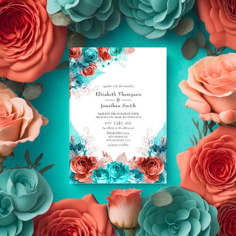 FALSE Mermaid Wedding Color Scheme, Coral And Turquoise Wedding Colors, Torquise Wedding Theme, Turquoise Wedding Theme Ideas, Coral Decorating Ideas, Turquoise And Peach Wedding, Teal And Peach Wedding, Beach Wedding Color Schemes, Turquoise And Orange Wedding