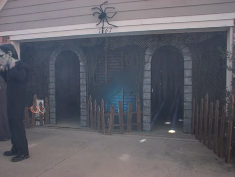 I was looking through some pics of my 2010 garage haunt while starting to plan for this year.  I thought you might enjoy some of them...FacadeEntranceFirst Hallway with a rotating light at the endSpider hallway with podsSwamp hallway......leading into the skull roomSkull roomSkulls close upI also had a snake room and a mummy room, but the pics didn't come out very well. Haunted House Garage Ideas, Garage Haunted House Ideas, Maze Entrance, Snake Room, Garage Facade, Halloween Hallway, Entry Idea, Swamp Theme, Spook Houses