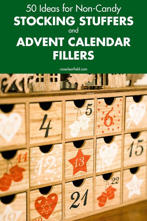 A round-up of 50 non-candy ideas for stocking stuffers and advent calendar fillers. Lots of fun little gift options for everyone on your list! #stockingstuffers #smallgiftideas #bestgifts Trinkets For Advent Calendar, Non Chocolate Advent Calendar Ideas, What To Put In Adult Advent Calendar, Fillers For Advent Calendars, Advent Treat Ideas, Adult Advent Calendar Gifts, Tiny Items For Advent Calendar, Ideas For Filling Advent Calendar, Ideas For Advent Calendars