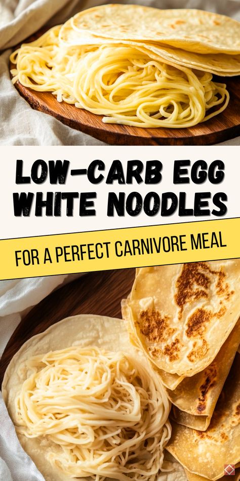 These low-carb egg white wraps are soft, flexible, and ideal for the carnivore diet! Perfect for tacos, sandwiches, or quick snacks, this recipe is versatile and protein-packed. A simple and creative option to add variety to your meals. Save this pin to try this easy recipe! Egg White Noodle Recipes, Dairy Free Carnivore Recipes, Proper Human Diet Recipes, Carnivore Noodles Recipe, Carnivore Egg Noodles, Easy Animal Based Meals, Egg White Chips Recipe, Carnivore Keto Recipes, Carnivore Recipes Simple