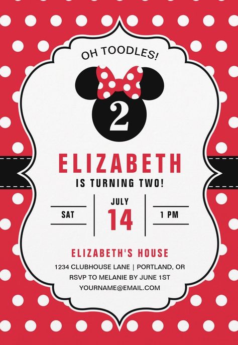 Minnie Mouse birthday party invitations featuring cute polka dot design. Girls birthday party invites with Minnie Mouse theme. afflink Disney Birthday Invitations, Minnie Mouse Roja, Twodles Birthday, Minnie Mouse Birthday Invitations, Minnie Mouse Invitations, Minnie Mouse Red, Polka Dot Birthday, Disney Birthday Party, Red Birthday