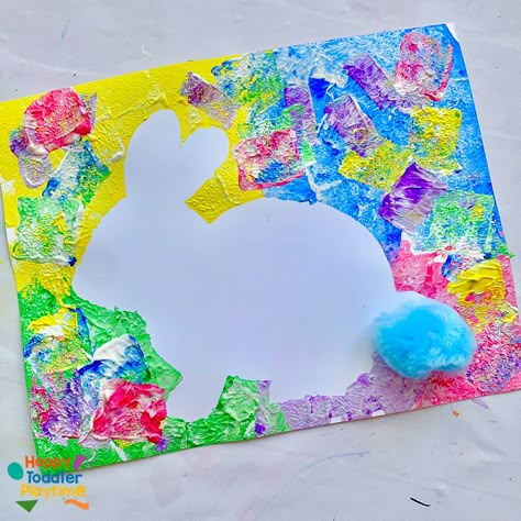 Sponge Painted Easter Bunny Craft with free printable - HAPPY TODDLER PLAYTIME Easy Easter Art For Toddlers, Easter Bunny Toddler Art, Bunny Craft For Preschoolers, Easter Activities For Toddlers Crafts, Cute Easter Crafts For Toddlers, Easter Crafts For School Age, Happy Easter Crafts For Toddlers, Rabbit Art For Preschoolers, Fun Easter Crafts For Toddlers