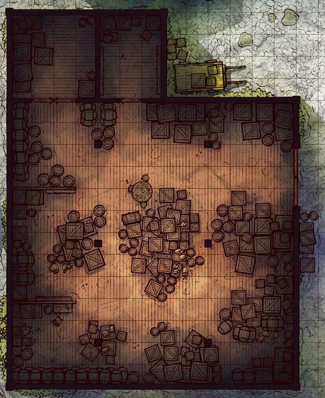 Dnd Battle Maps Warehouse, Dnd Bandit Hideout Map, Dnd Warehouse Map, Warehouse Battlemap, Dnd Battle Maps, Grid Rpg, Dnd Backgrounds, Call Of Cthulhu Rpg, Fantasy City Map