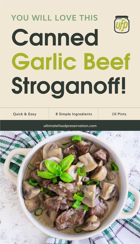 This Canned Garlic Beef Stroganoff will be an instant hit at your nexy family weekend dinner.This easy-to-can recipe has all the flavors of stroganoff that you love, made easier and more convenient for you. Just take out anytime you need some and you're all set. | Discover more baking recipes at ultimatefoodpreservation.com #easyrecipe #stroganoff #easycanningrecipes #foodpreservationideas #DIY Canned Garlic, Canning Beef, Water Bath Canning Recipes, Homestead Recipes, Beef Stroganoff Recipe, Pressure Canning Recipes, Garlic Beef, Ground Beef Stroganoff, Canning Food Preservation