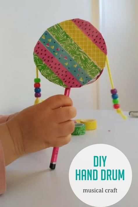 Make your own DIY hand drums to practice rhythm and fine motor skills, too! Drum Craft, Instrument Craft, Diy Paper Art, Homemade Instruments, Diy Instruments, Preschool Music, Hand Drum, Music Crafts, Diy Musical Instruments