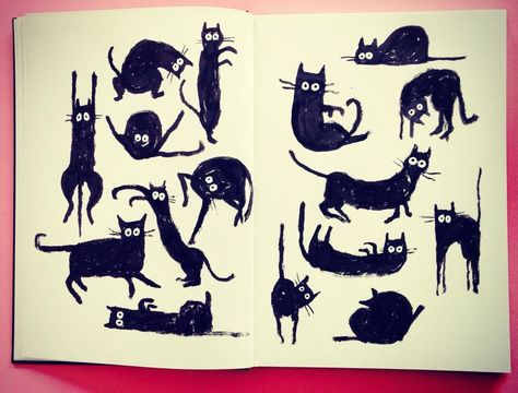 Jean Jullien Jean Jullien, Beautiful Sketches, Artist Sketchbook, Ink Illustration, Character Sketch, Ink Illustrations, Cat Illustration, Black Cats, Moleskine