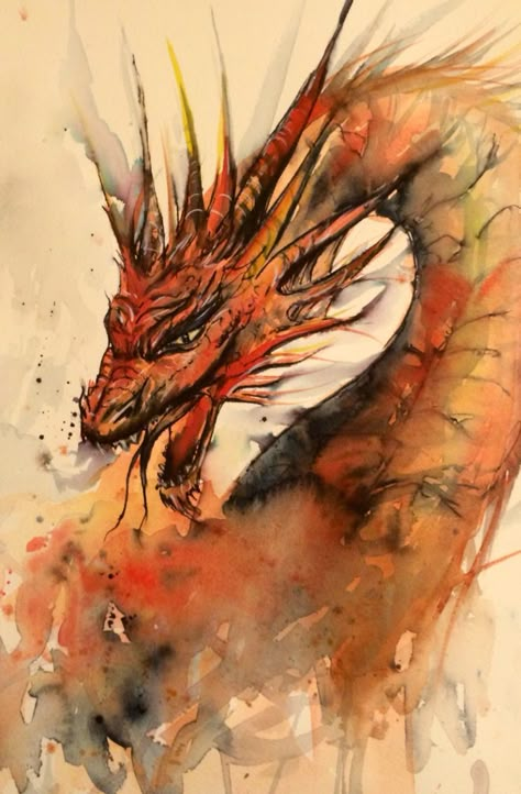 Dragon Art Watercolor, Mythical Creatures Painting, Dragon Drawing Watercolor, Abstract Dragon Art, Watercolour Dragon Tattoo, Dragon Watercolor Painting, Watercolour Fire, Sketch Of Dragon, Watercolor Dragons